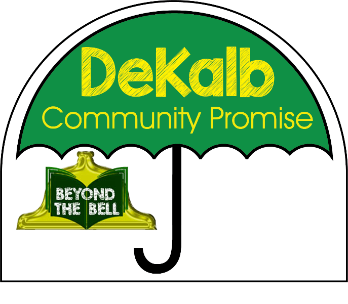 A green umbrella that says "DeKalb Community Promise" in yellow text. Under the umbrella is the Beyond the Bell logo.